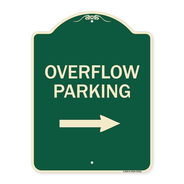Overflow Parking with Right Arrow Heavy-Gauge Aluminum Architectural Sign, 24" x 18", G-1824-23515